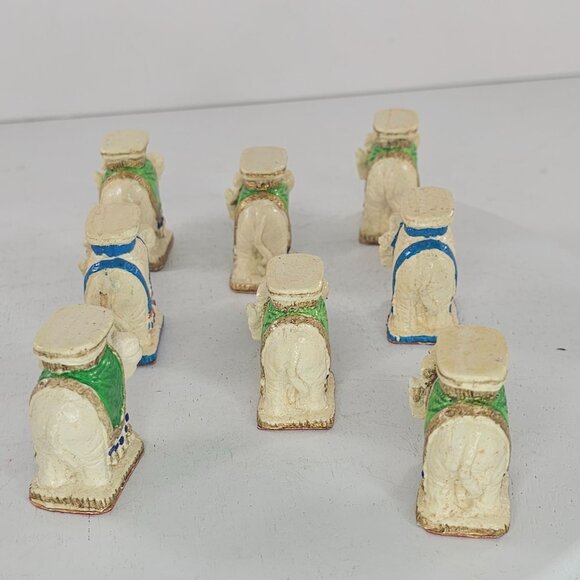 Decorative Miniature Elephant Plant Stand Figurines Set Of 8 Green Blue Accents - Picture 7 of 8